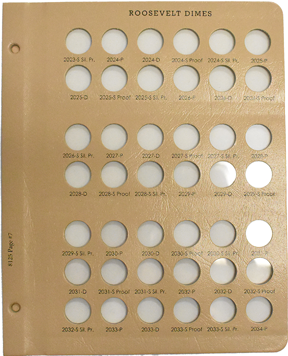 Dansco Roosevelt Dimes w/ Proof Replacement Page 7 (2023 - 2034) Album 8125