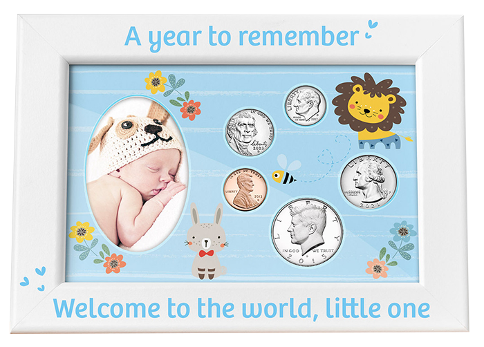 Babys First Year Coin & Photo Frame - Blue (Boy)