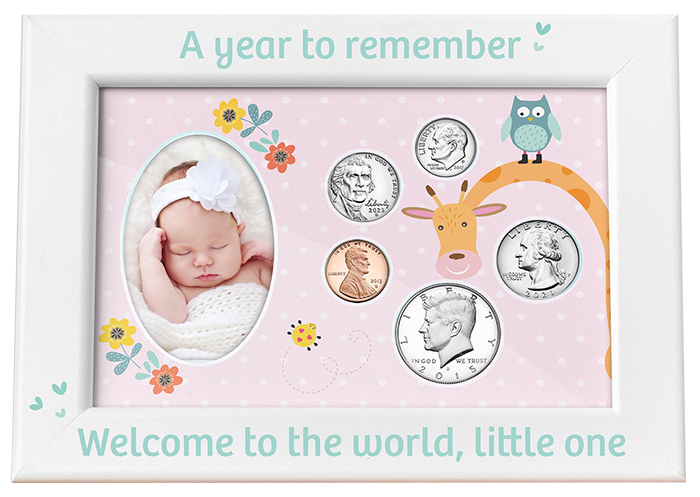 Babys First Year Coin & Photo Frame - Pink