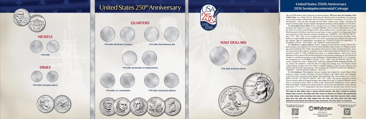 Whitman Official Folder - Single Mint 2026 - 250th America Celebration