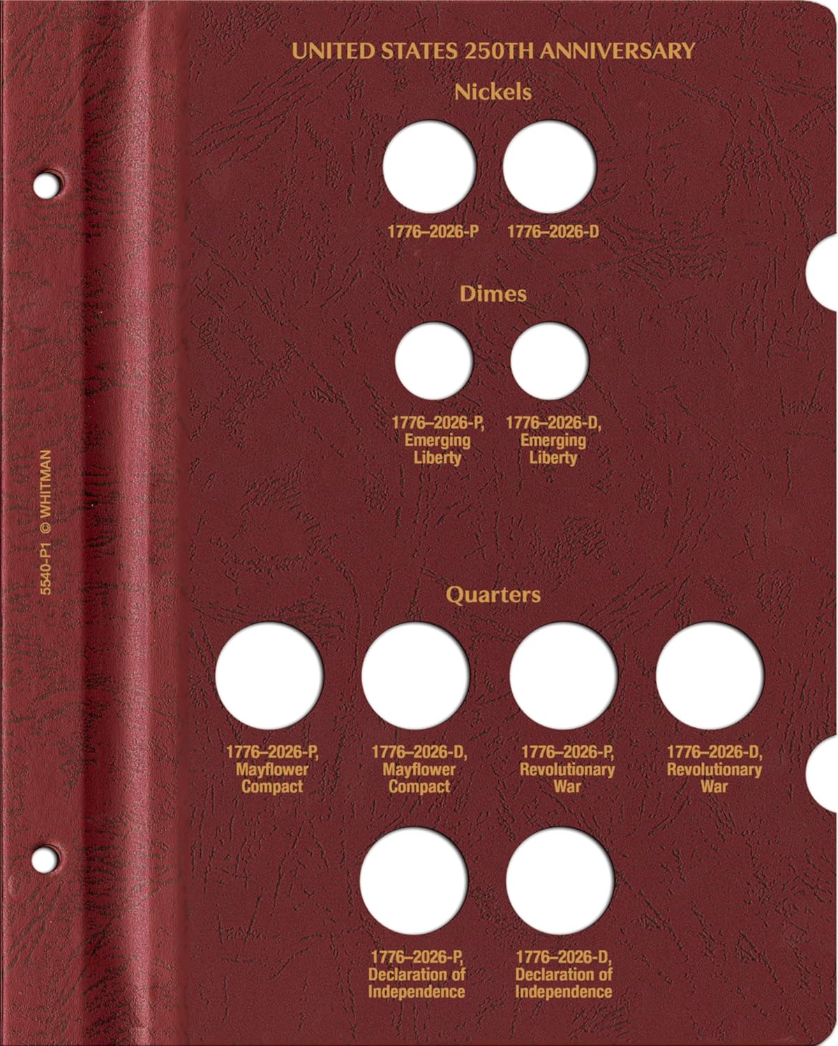 Whitman Prestige United States 250th Anniversary Collection: 2026 Date & Mintmark Set - Burgundy