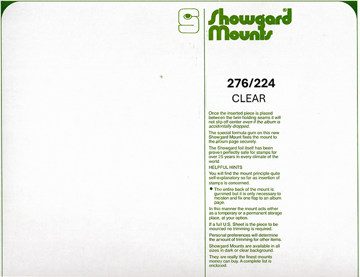 276/224 Showgard Mounts for Souvenir Sheets - Clear