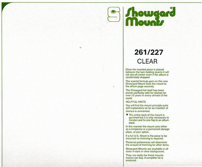 261/227 Showgard Mounts for Souvenir Sheets - Clear