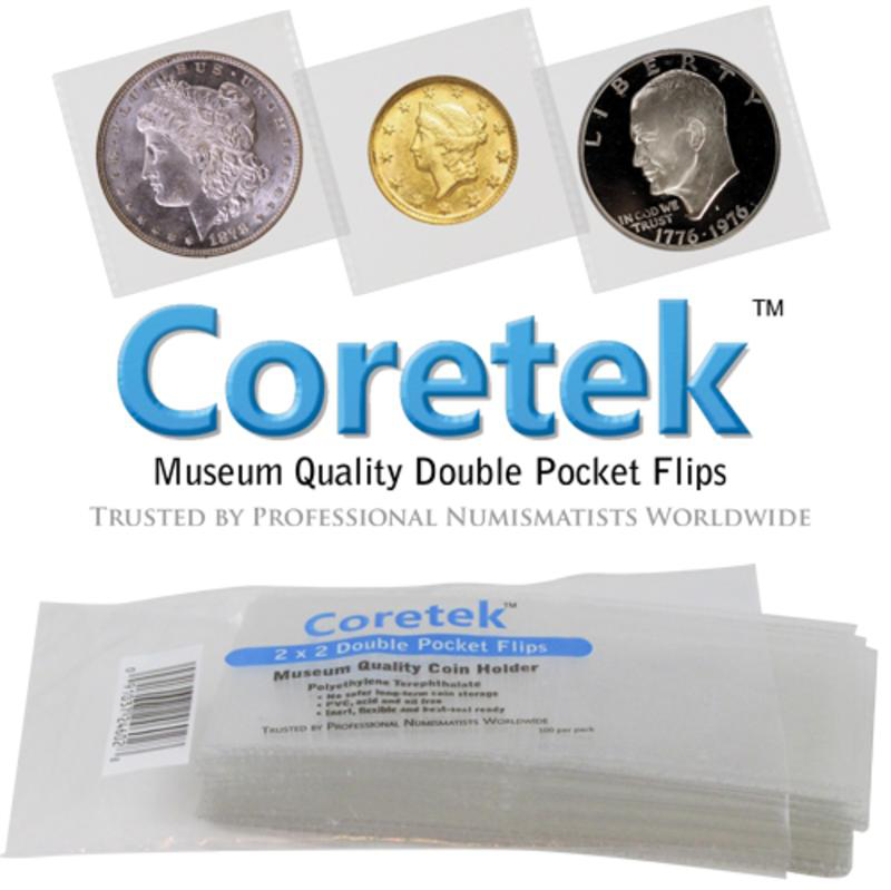 Coretek Museum Quality Double Pocket 2 x 2 Coin Flips