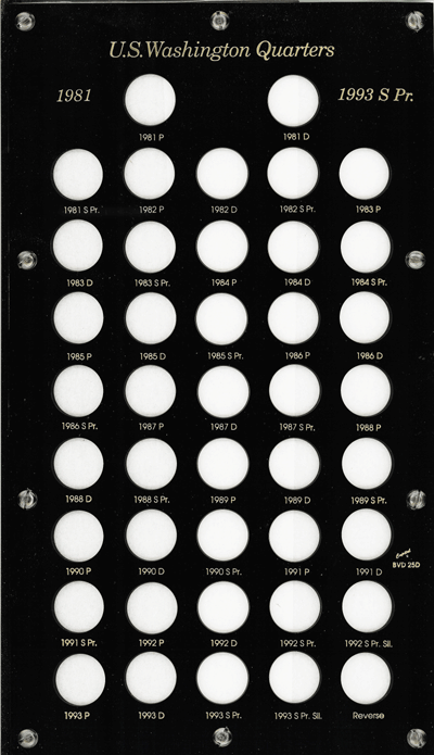 1932 to 1947 Washington Quarters Capital Plastics Holder 8" x 14"