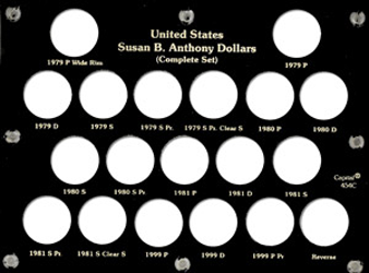 Susan B Anthony Complete Set Capital Plastics Coin Holder Black 6x8