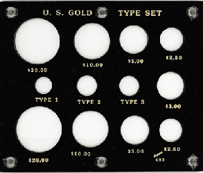 Gold Type Set Lib. 20, 10, 5, 3, 2.50, Type I,II,III 5x6