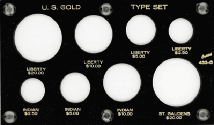 Gold Type Set 433G Indian, Liberty, St Gaudens - $20, $10, $5, $2.50 - 3.5 x 6