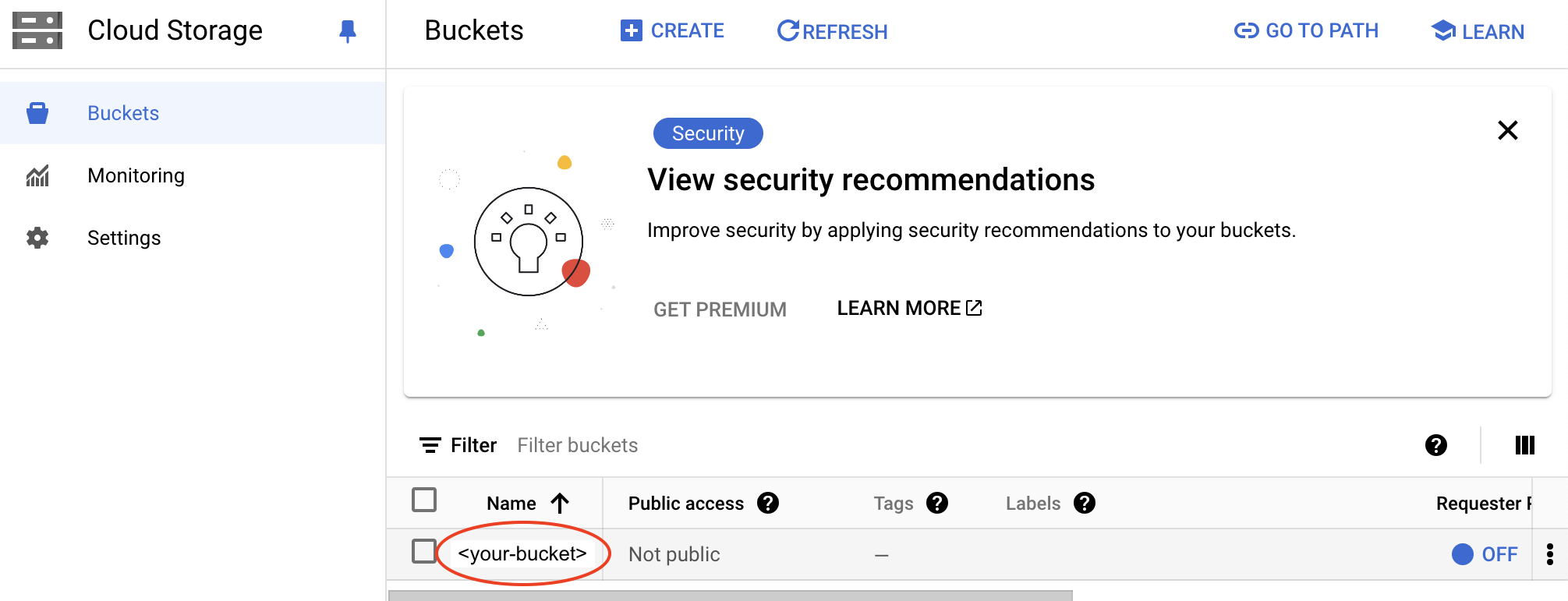 image showing how to create a bucket