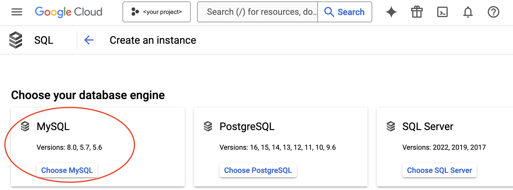 image showing how to create a SQL instance