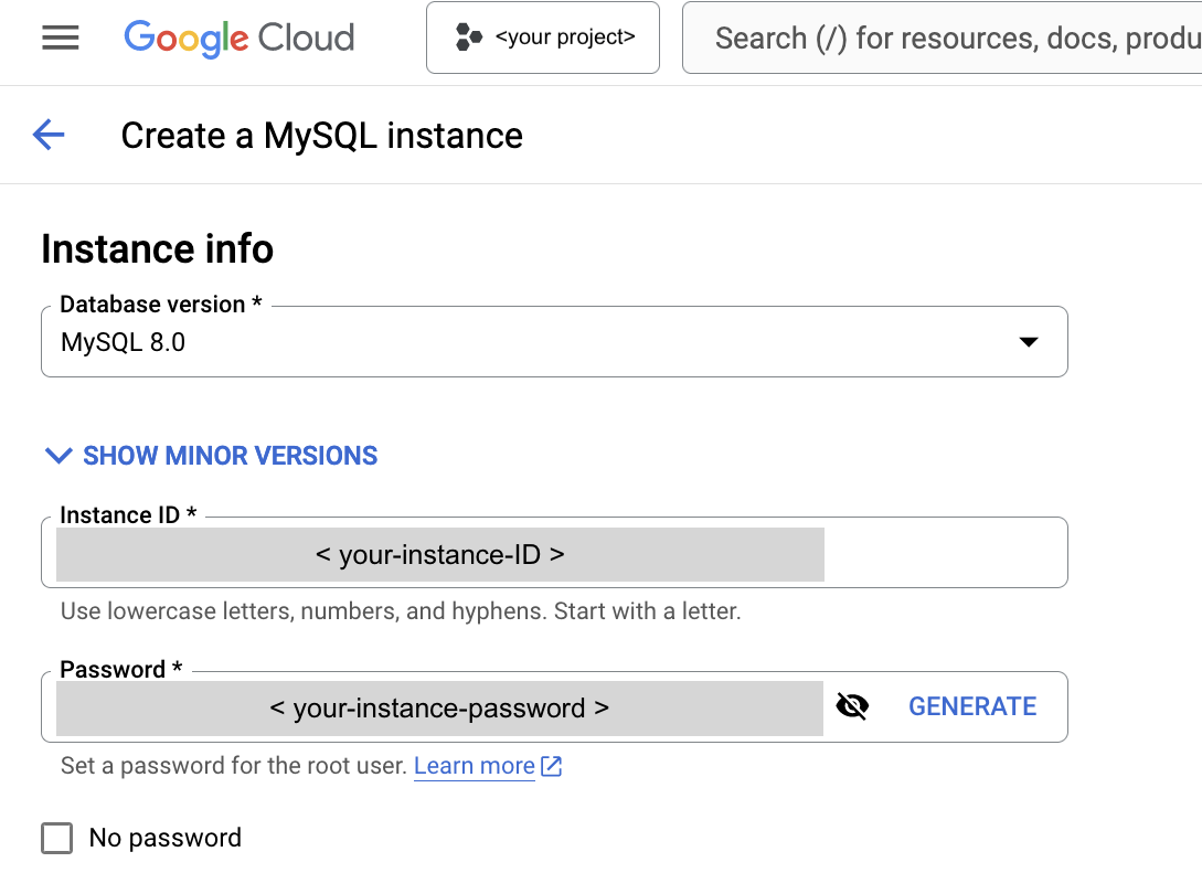 image showing how to create a SQL instance