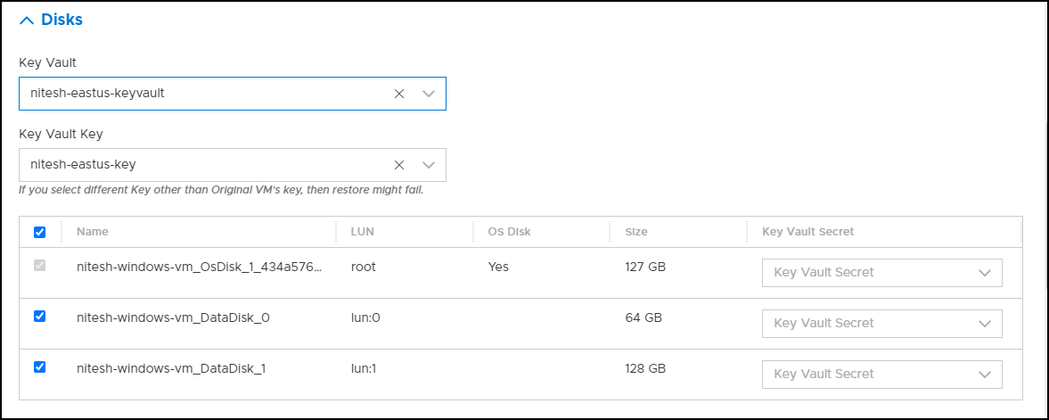 Restore Snapshot page