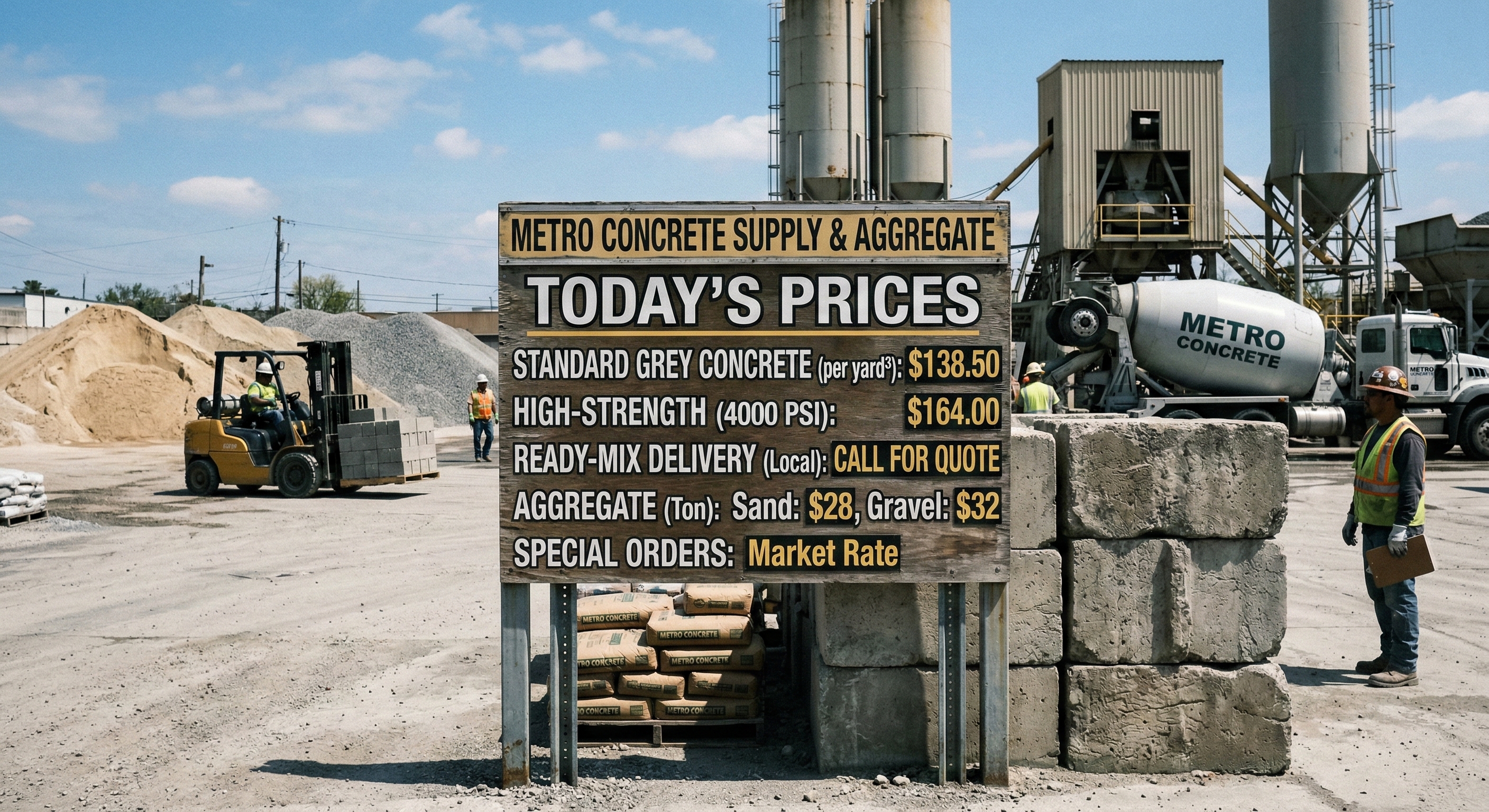 From Rock to Road — the concrete production chain from raw materials through the kiln to final mixing and delivery