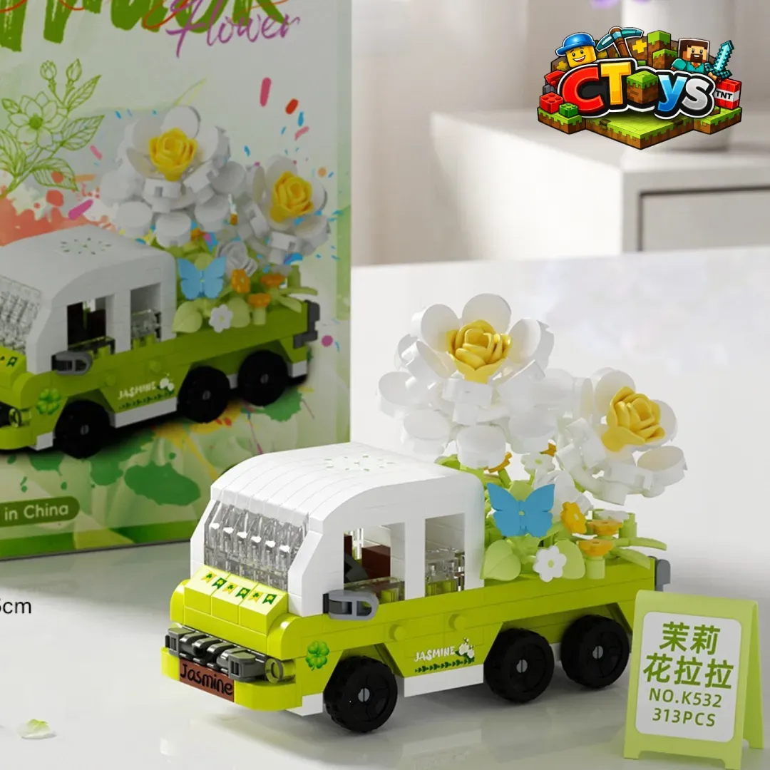Mô Hình Lắp Ráp Xe Bán Tải Chở Hoa - Đồ Chơi Xếp Hình Xe Bán Hàng Lưu Động Decor Bàn Học Siêu Xinh CTLG028 thumbnail 6