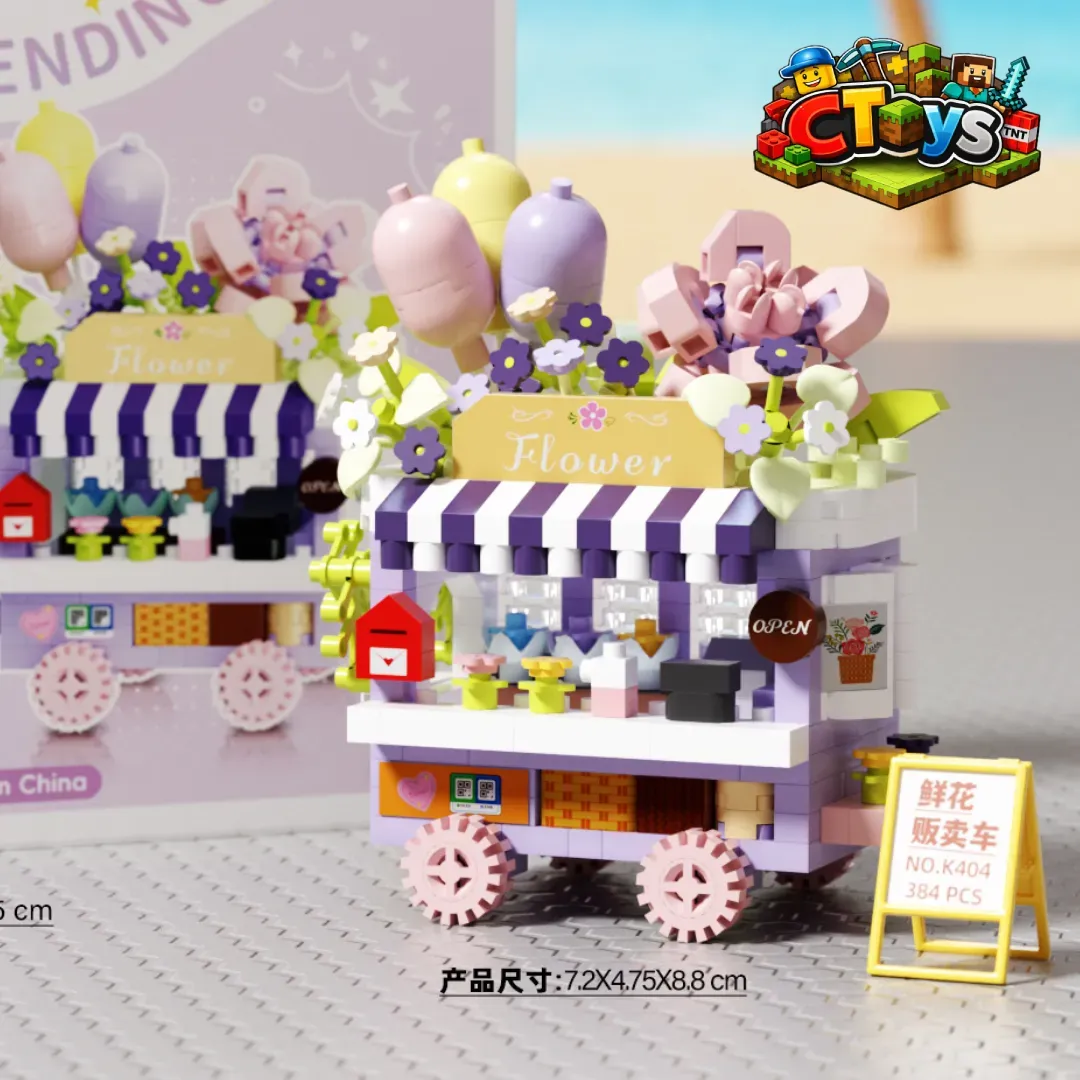 Mô Hình Lắp Ráp Xe Đẩy Mini Phố Ăn Vặt - Đồ Chơi Xếp Hình Trà Chanh, Bánh Bạch Tuộc DIY Decor Bàn Học CTLG022