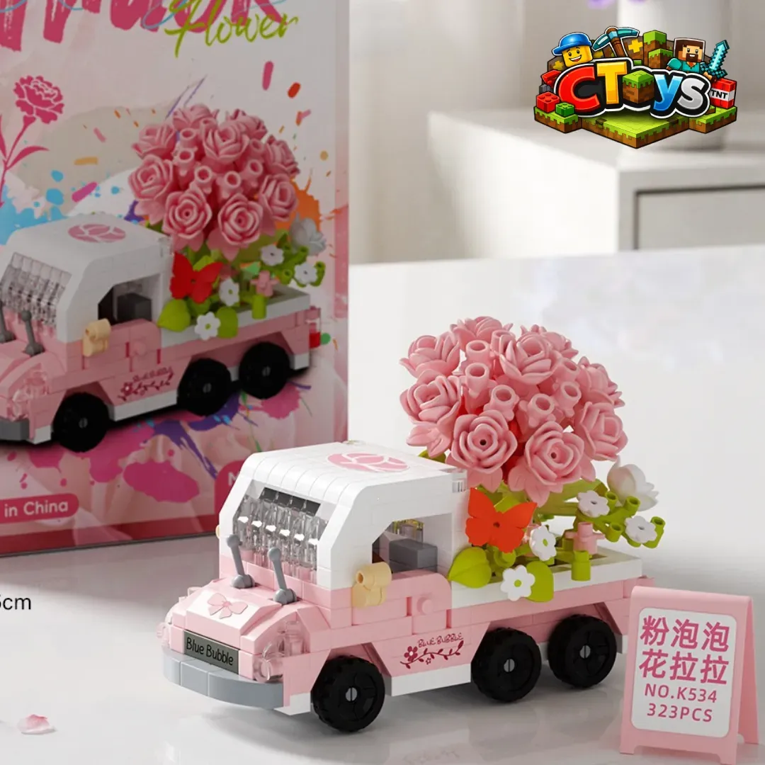 Mô Hình Lắp Ráp Xe Bán Tải Chở Hoa - Đồ Chơi Xếp Hình Xe Bán Hàng Lưu Động Decor Bàn Học Siêu Xinh CTLG028 thumbnail 4
