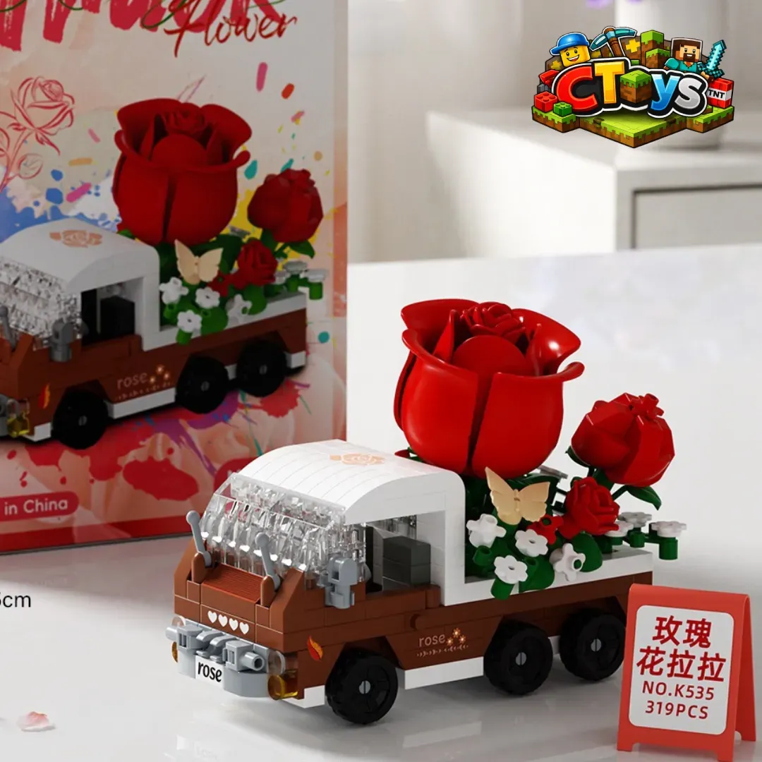Mô Hình Lắp Ráp Xe Bán Tải Chở Hoa - Đồ Chơi Xếp Hình Xe Bán Hàng Lưu Động Decor Bàn Học Siêu Xinh CTLG028