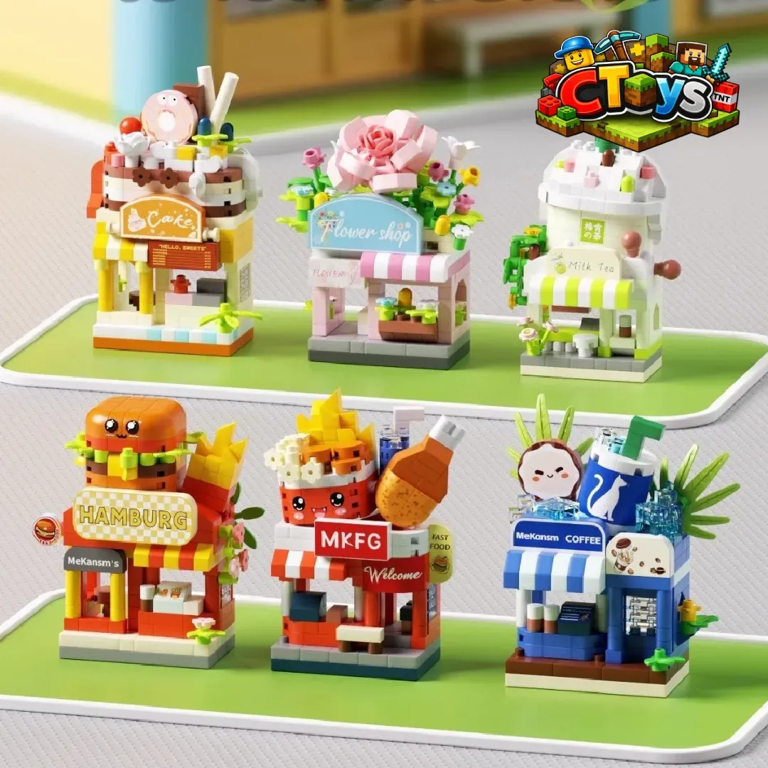 Mô Hình Lắp Ráp Micro Block - Quán Ăn Vặt, Cửa Hàng Phố Cổ Mini Decor Bàn Học Cực Xinh Làm Quà Tặng CTLG003