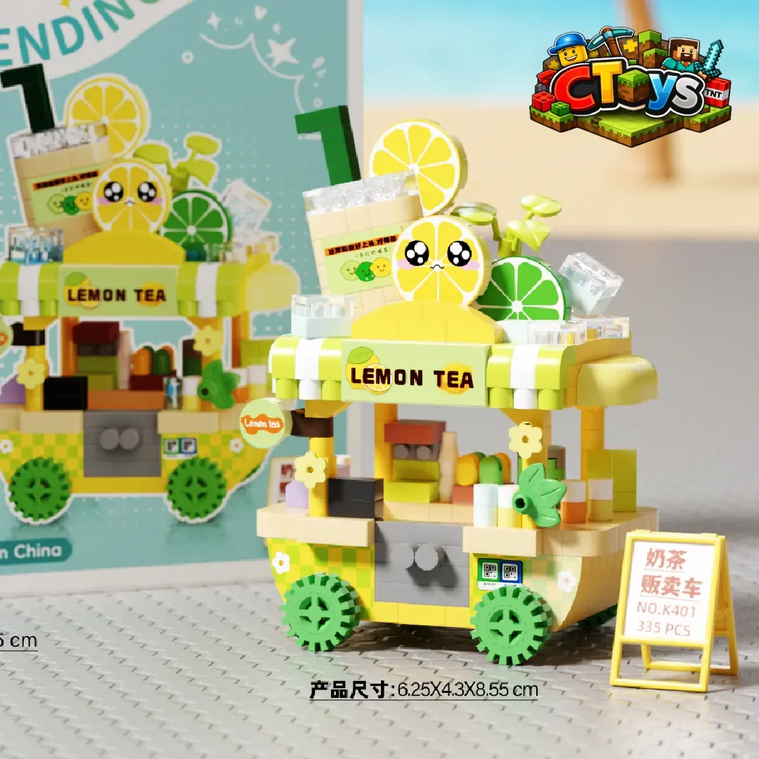 Mô Hình Lắp Ráp Xe Đẩy Mini Phố Ăn Vặt - Đồ Chơi Xếp Hình Trà Chanh, Bánh Bạch Tuộc DIY Decor Bàn Học CTLG022