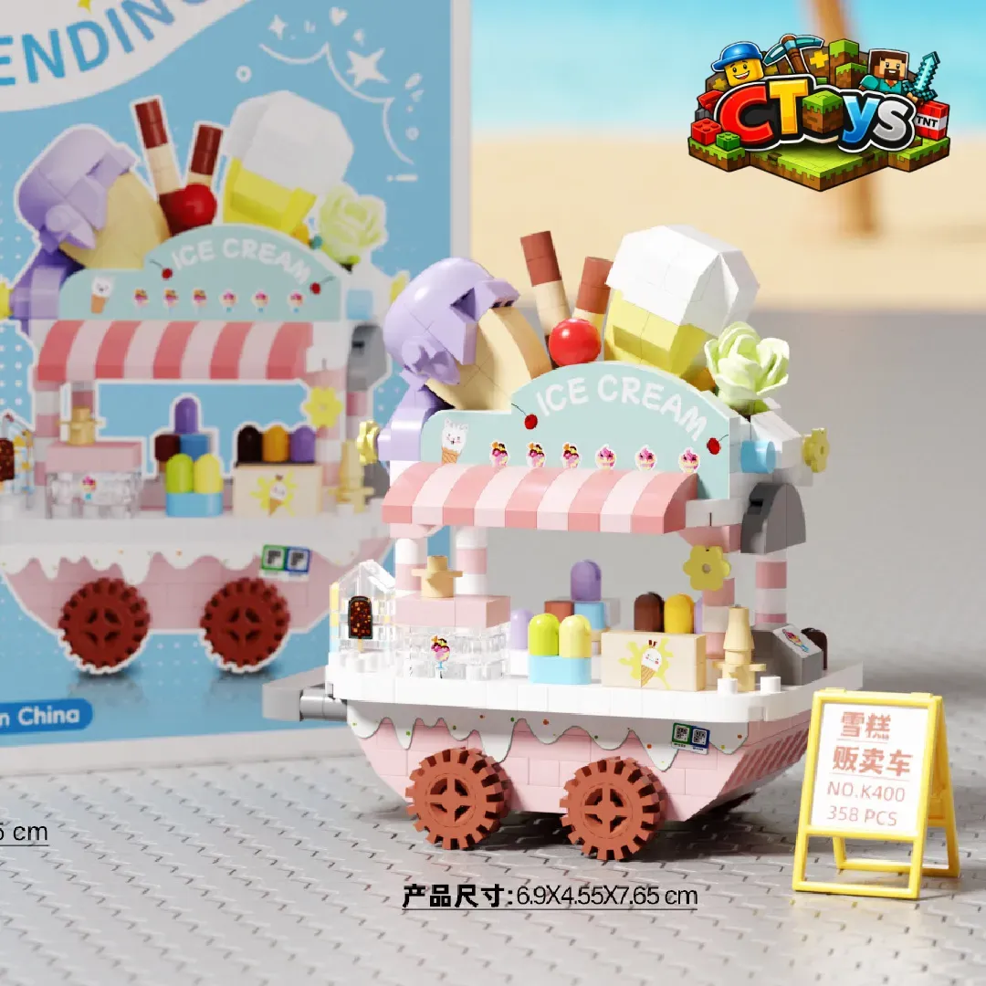 Mô Hình Lắp Ráp Xe Đẩy Mini Phố Ăn Vặt - Đồ Chơi Xếp Hình Trà Chanh, Bánh Bạch Tuộc DIY Decor Bàn Học CTLG022 thumbnail 7