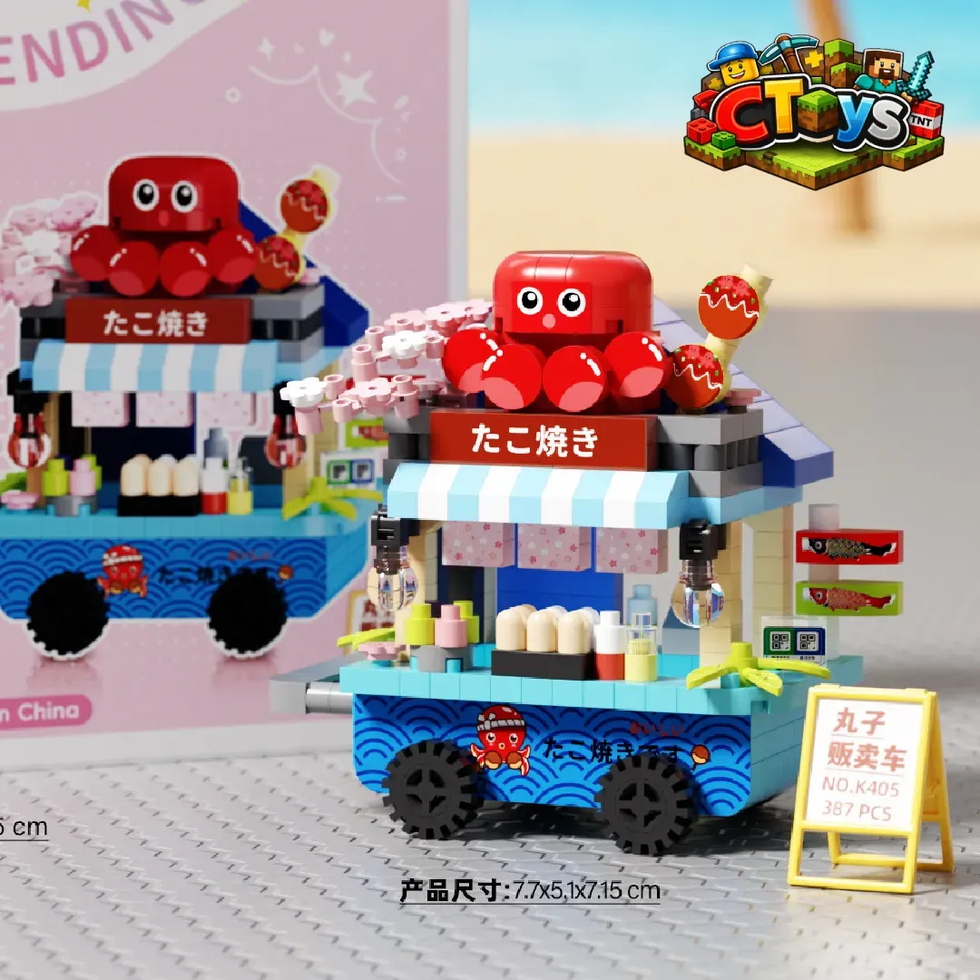 Mô Hình Lắp Ráp Xe Đẩy Mini Phố Ăn Vặt - Đồ Chơi Xếp Hình Trà Chanh, Bánh Bạch Tuộc DIY Decor Bàn Học CTLG022 thumbnail 6