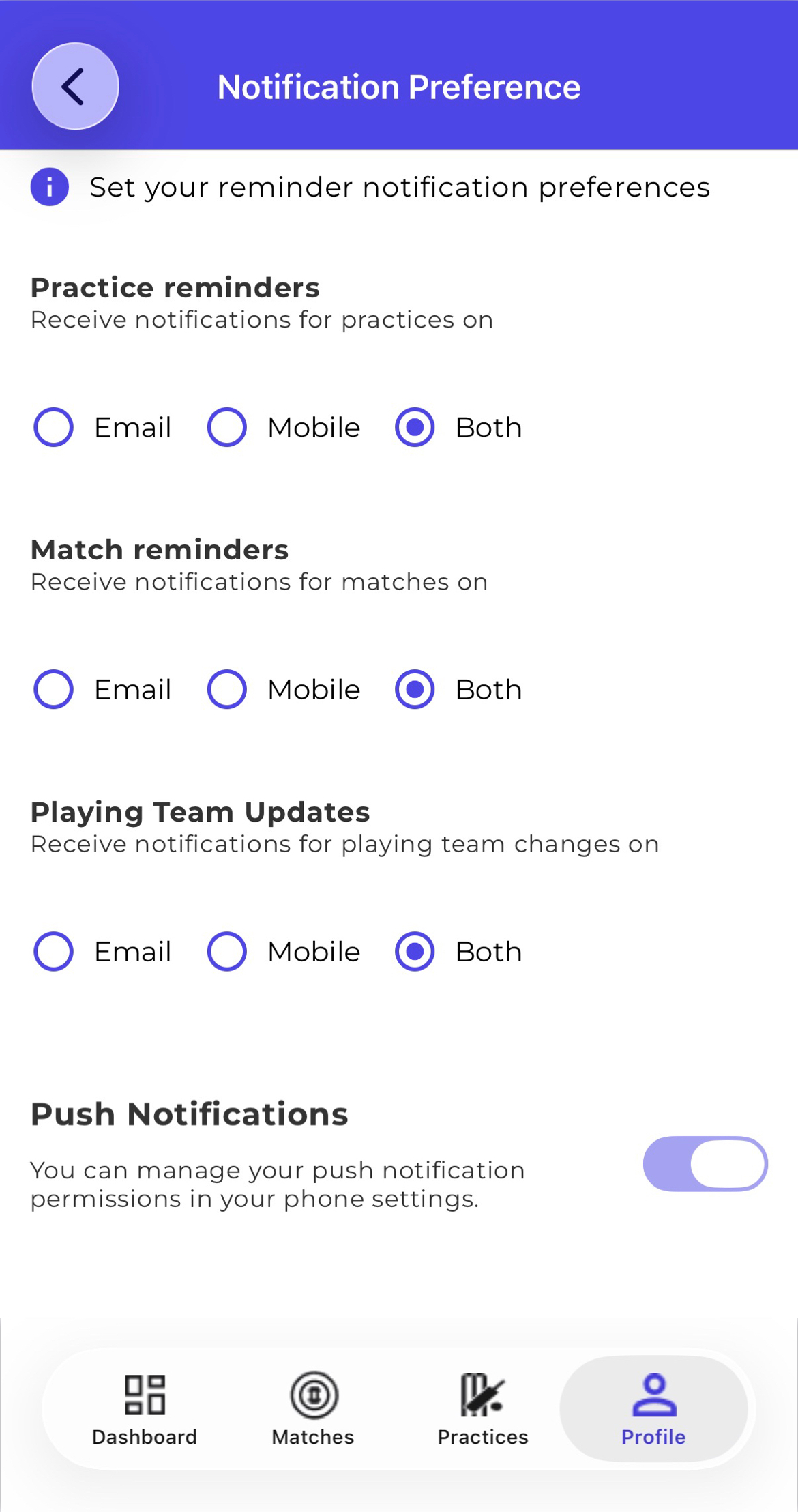 Mobile — Notification Preferences