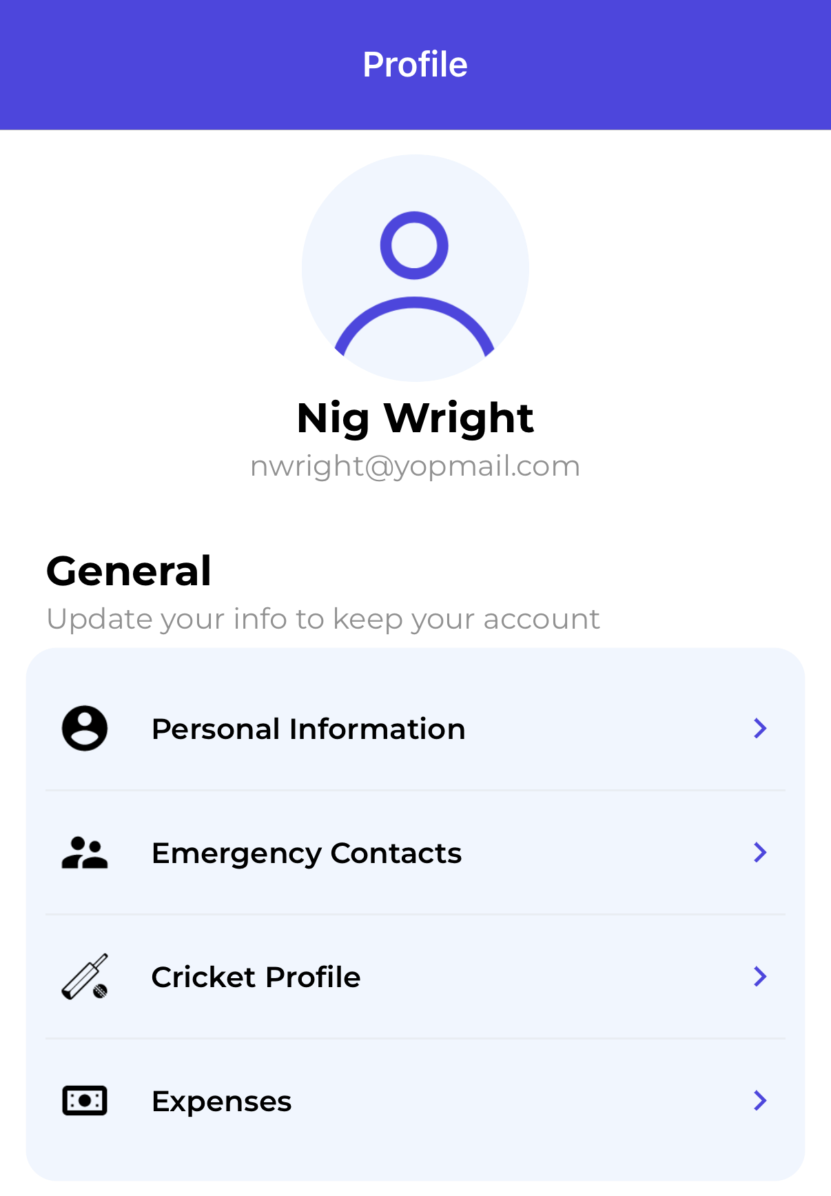Mobile — My Account Profile Page