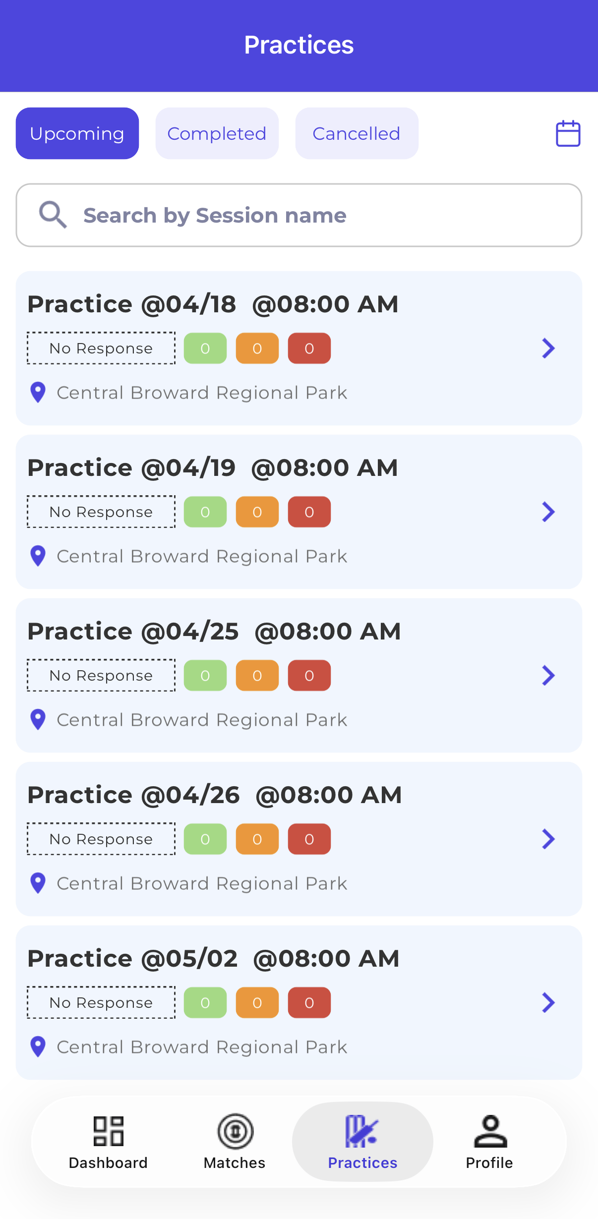 Mobile — Upcoming Practices