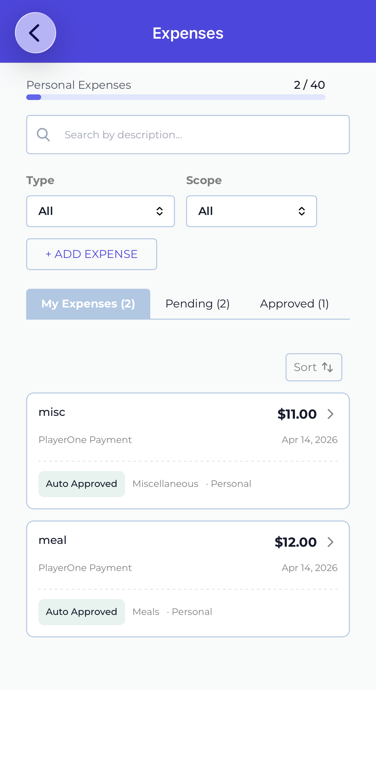 Mobile — Expenses via Profile