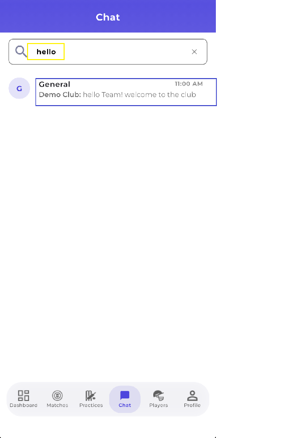 The Search messages bar on the mobile Chat page with results listed