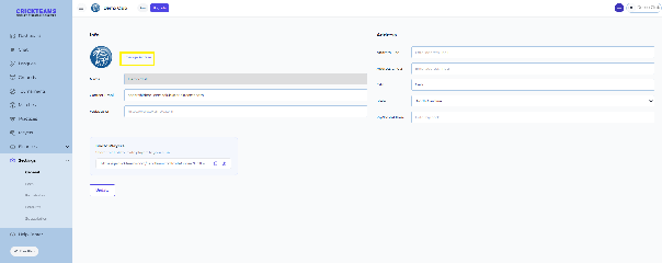The Settings → General page showing the club avatar and Change Picture button