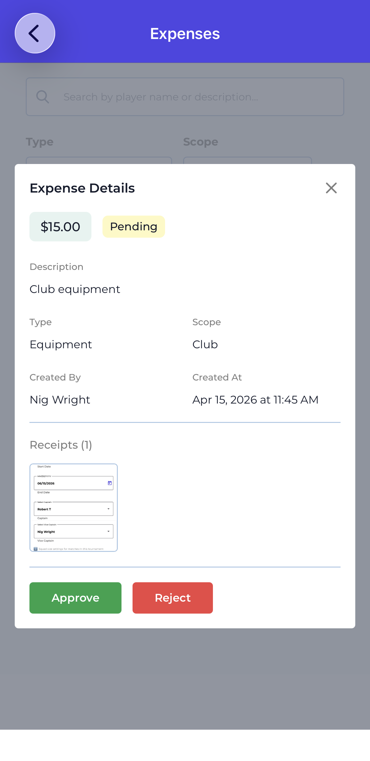 Mobile — Pending Expense Detail (Manager)