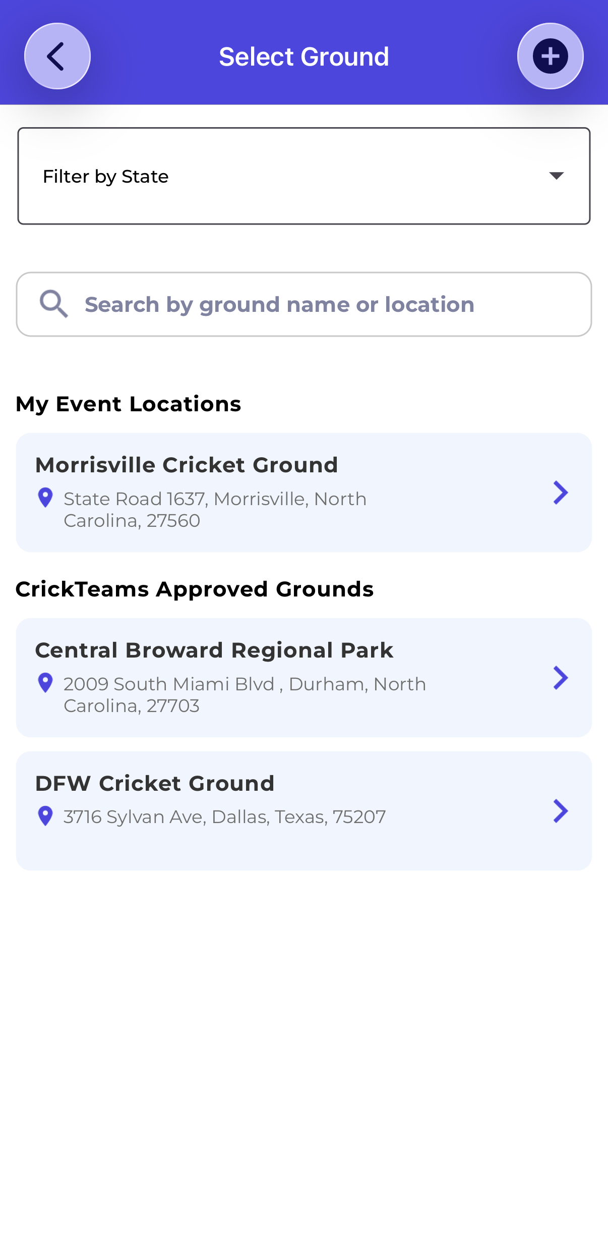 Mobile — Grounds List Page
