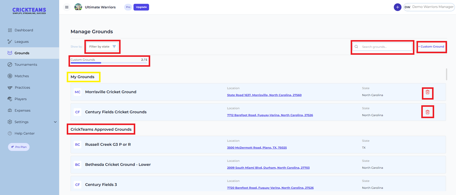Manage Grounds — Full Page Overview