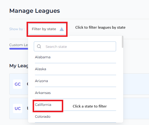 Filter by State Dropdown Open