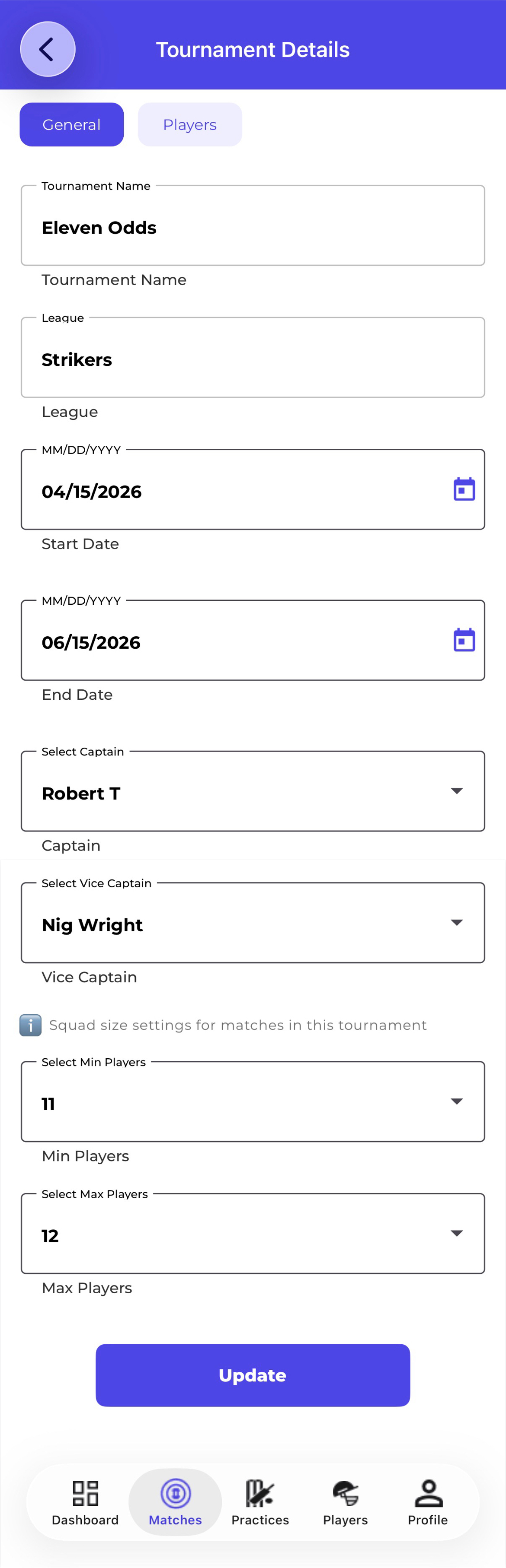 Mobile — League Field Read-Only After Tournament Created