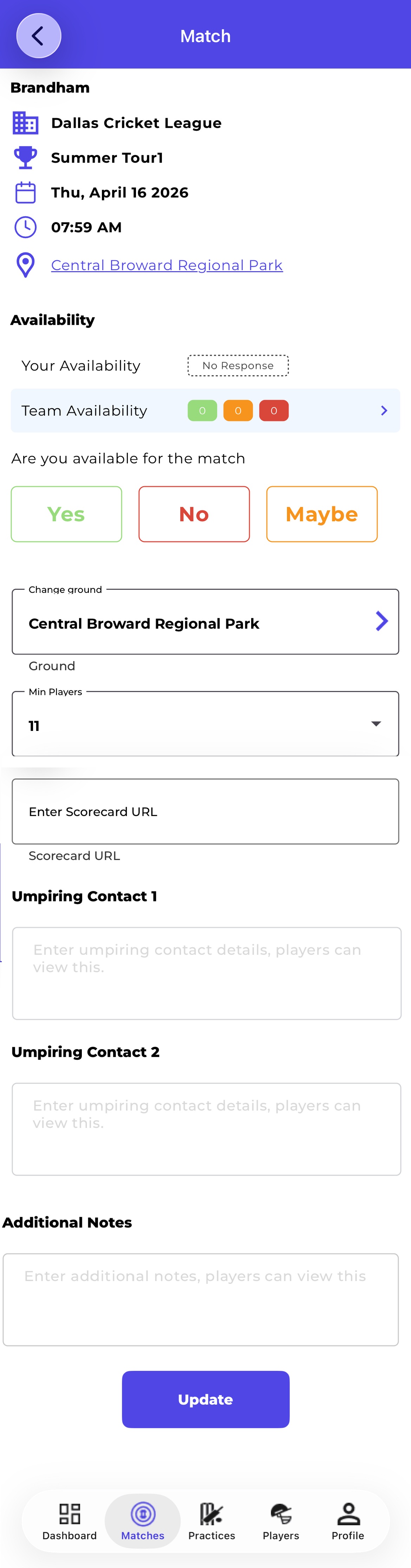 Mobile — Add / Edit Match Form