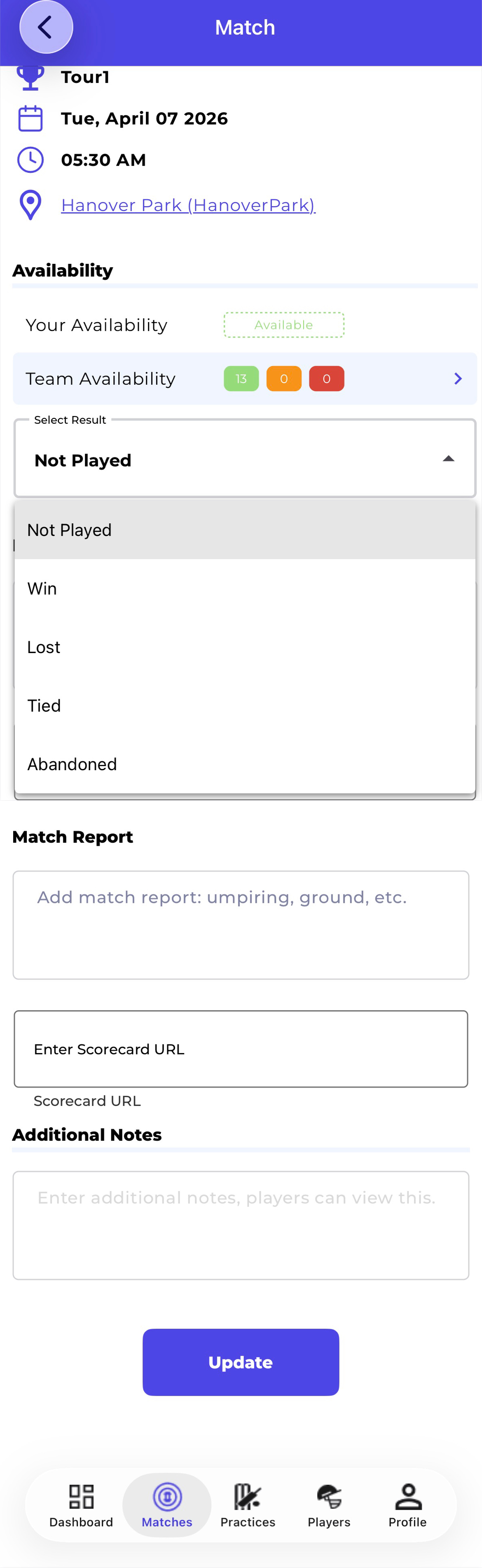 Mobile — Completed Match