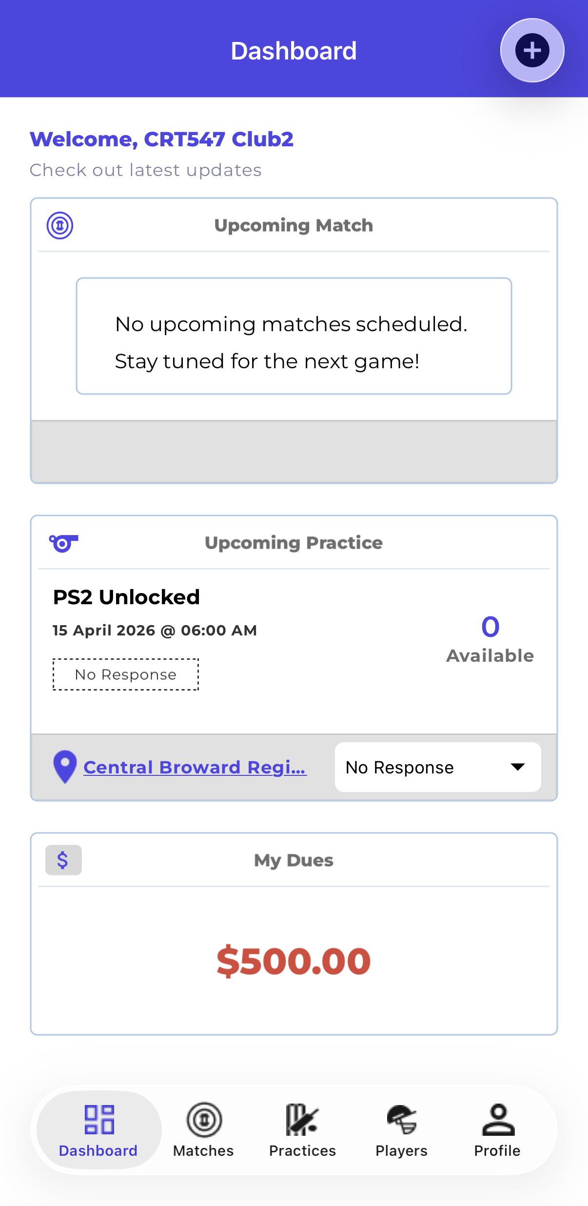 Mobile — Upcoming Practice Dashboard Widget