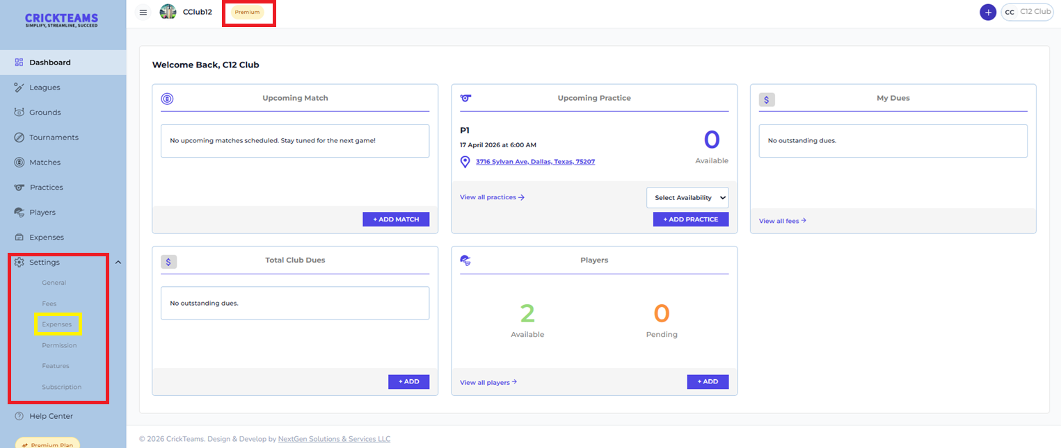 Settings Sidebar — Premium Plan