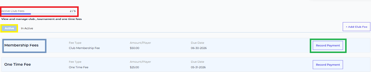 Settings — Fees Page (Active Tab)