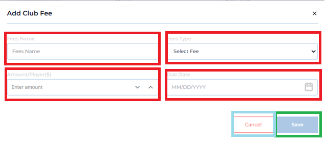 Add Club Fee Form — Empty