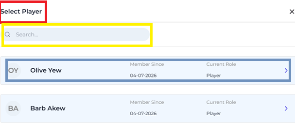 Add Manager — Select Player Modal