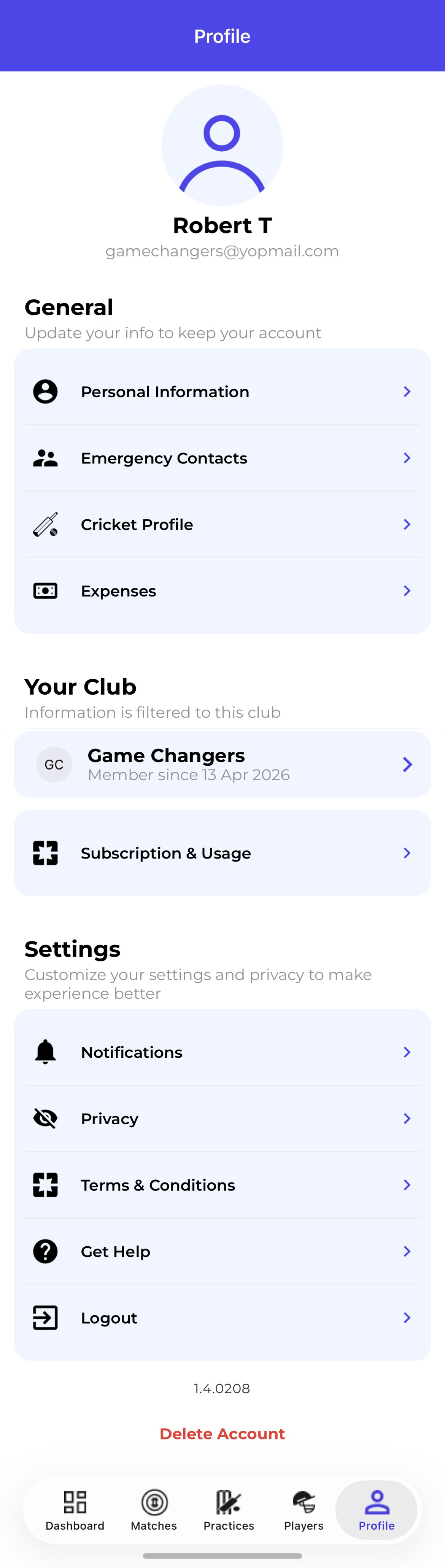 Mobile — Subscription & Usage on Profile Page