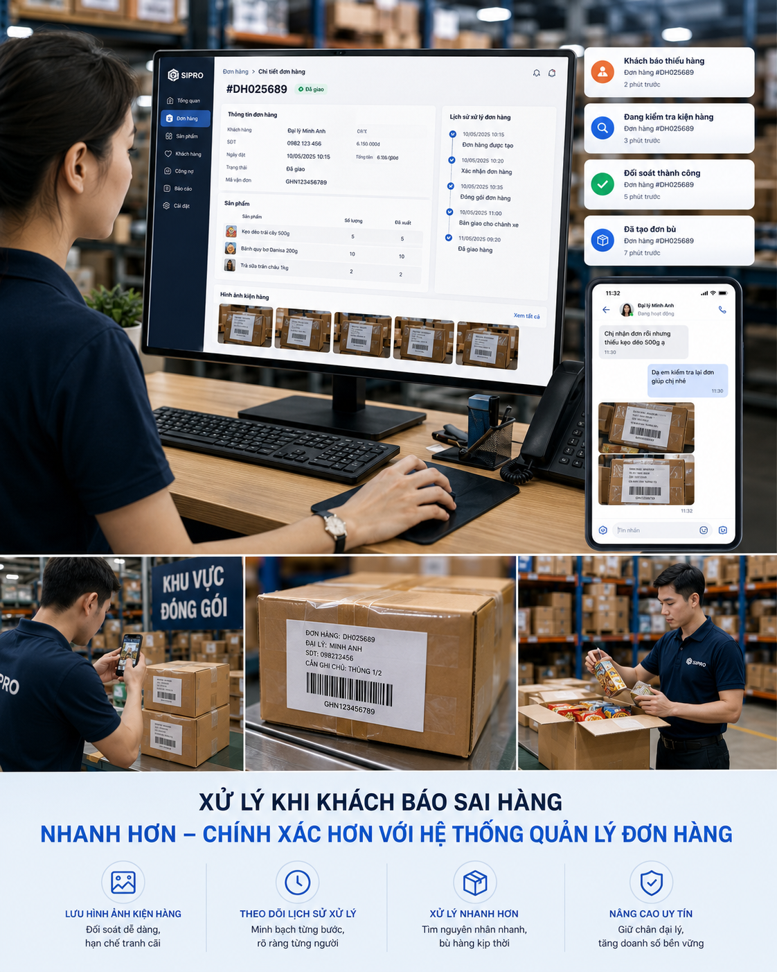 Xử lý khi khách sỉ báo sai hàng bằng hệ thống quản lý đơn