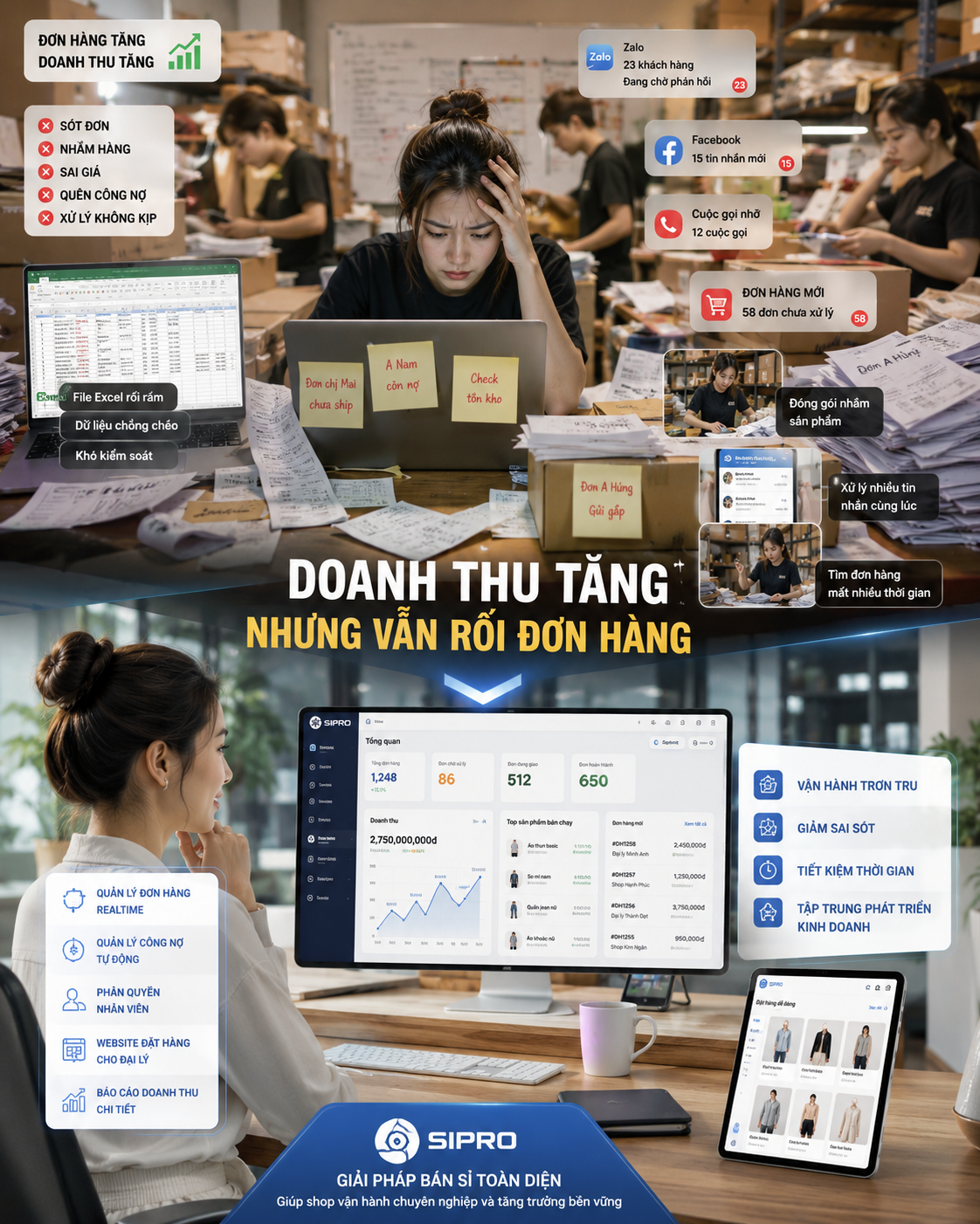 Vì sao shop bán sỉ doanh thu tăng nhưng vẫn rối đơn hàng?