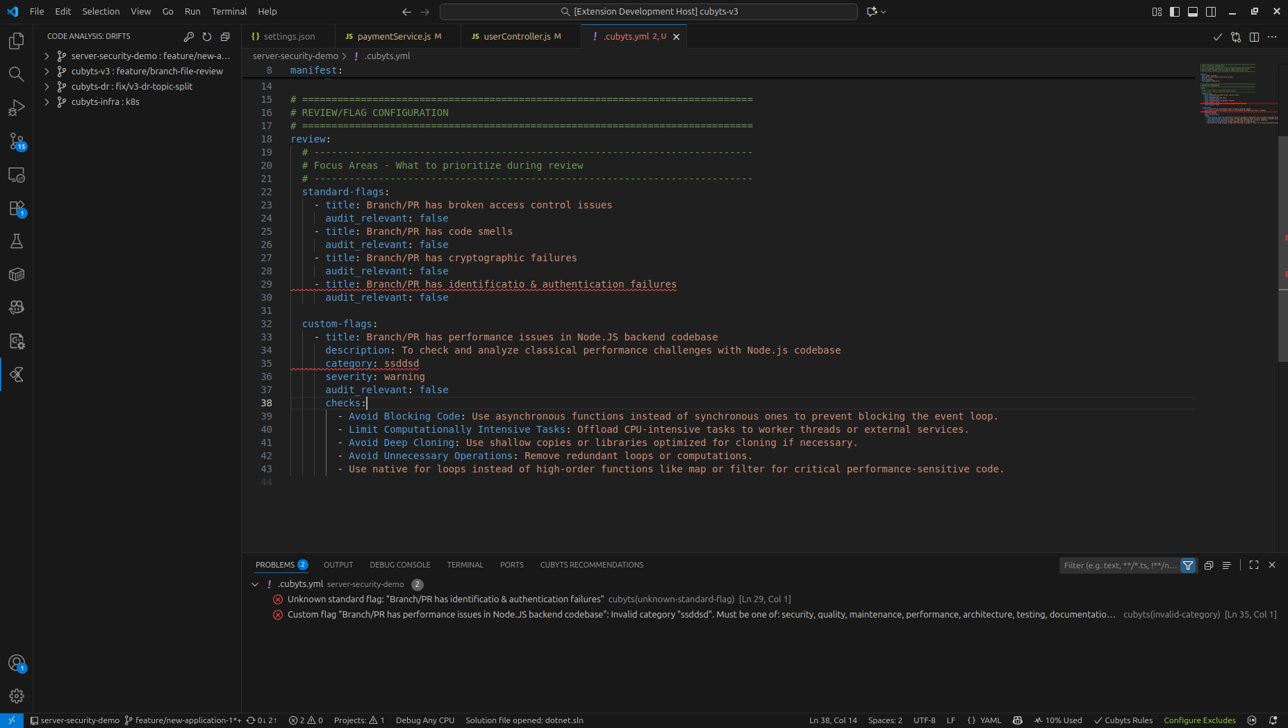 Validation errors showing in editor and Problems panel