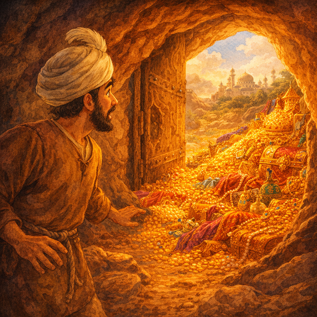 Ali Baba and the Forty Thieves - Scene 3: After the thieves disappeared inside, Ali Baba waited patiently in his tree.…