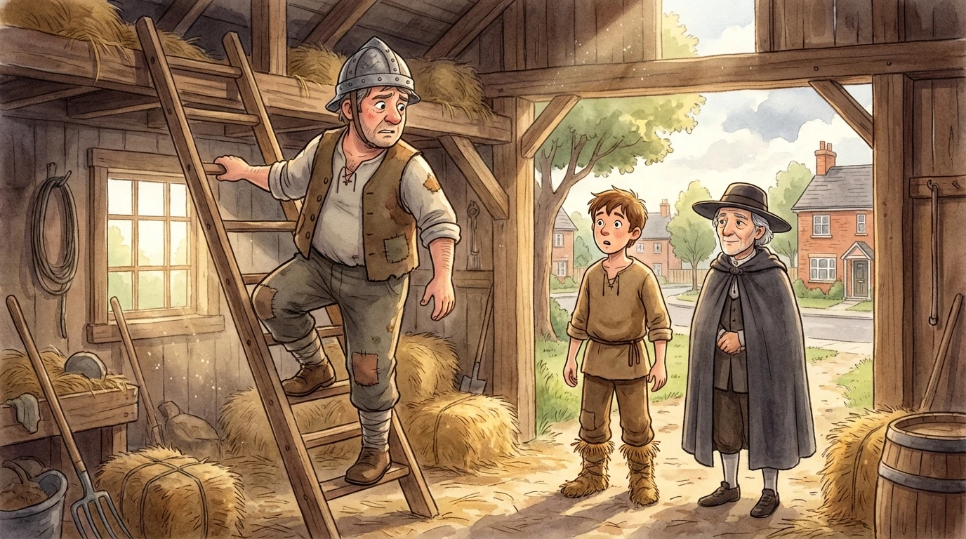 The Owl - Scene 5: The man paused, felt his knees shake, and carefully climbed down again.…