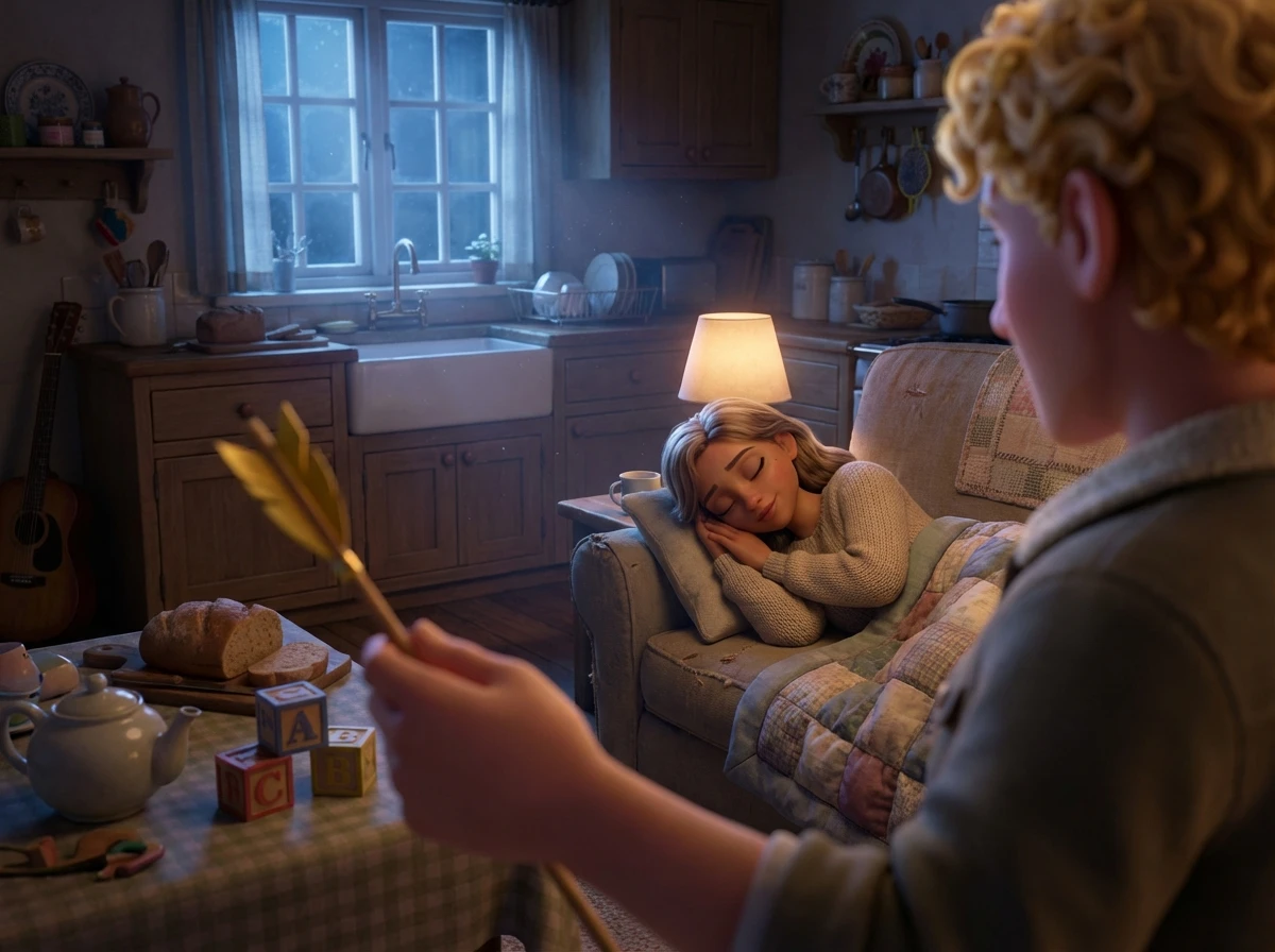 The Story of Eros and Psyche: A Love Legend - Scene 3: Eros flew down to Psyche’s bedroom while she slept. He prepared one…